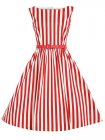 Red Vertical Striped Flare Dress With Belt