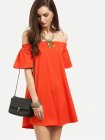 Red Ruffle Off The Shoulder Shift Dress