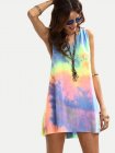 Multicolor Tie-dye V Neck Sleeveless Knotted Shift Dress