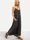 Black Braces Deep V Neck Floral Houndstooth Print Cami Slip Dress