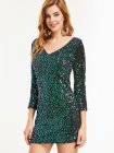 Green Sequin V Neck Bodycon Dress