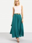 Color-block With Belt Chiffon Maxi Dress