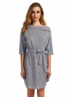 Black White Periwinkle Shouldered Half Sleeve Off The Shoulder Striped Dress