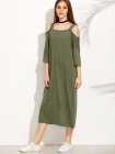 Green Cold Shoulder Shift Dress