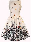 White V Back Butterfly Print Flare Dress