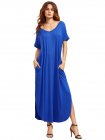 Blue Short Sleeve Pocket Split Side Dress