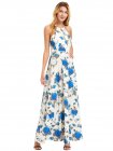 White Floral Print Halter Neck Maxi Dress