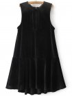 Black Keyhole Zipper Back Drop Waist Velvet Dress