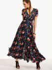 Print In Black Ruffle Hem Long Dress