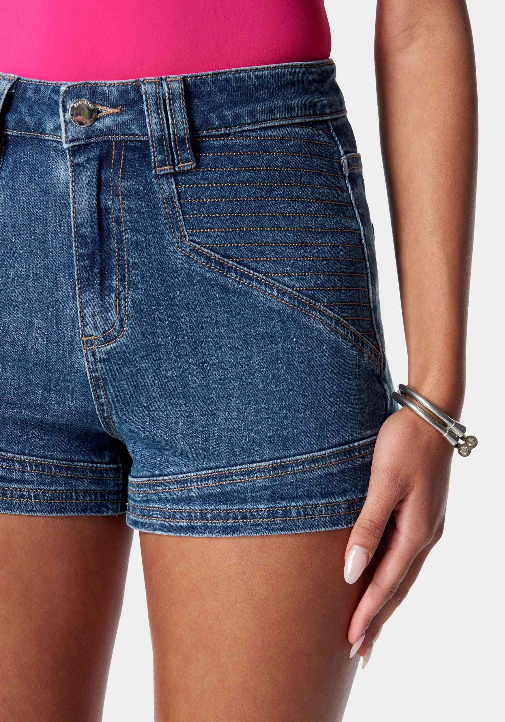 High Waist Stitch Detail Denim Short