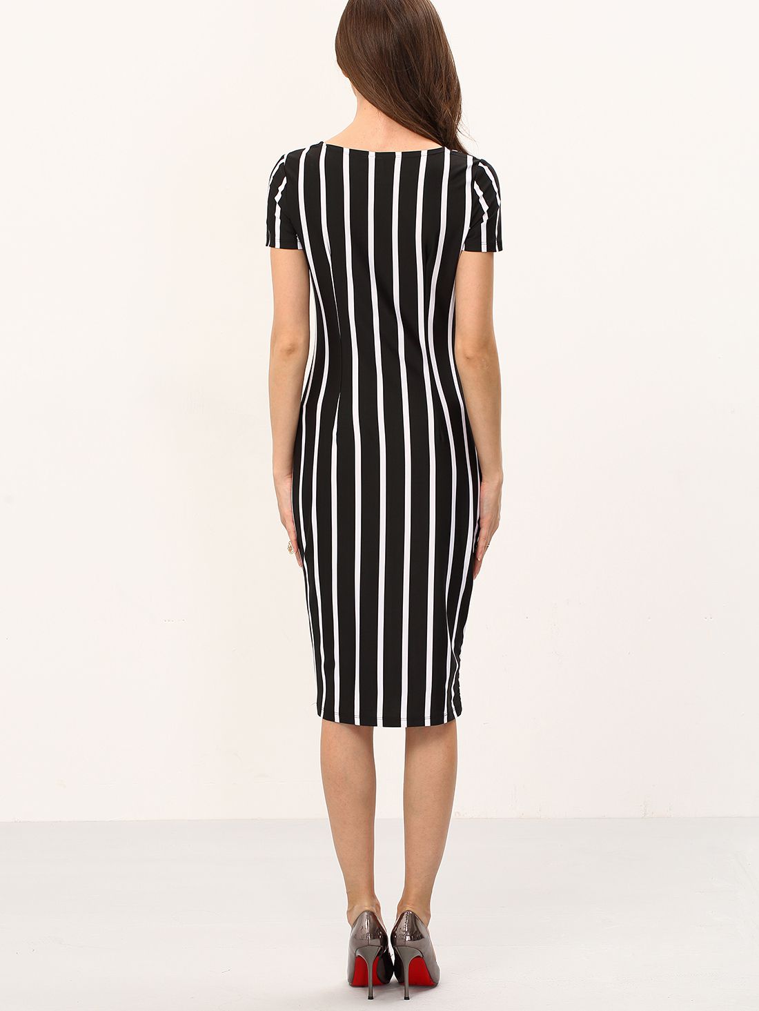 Vertical Striped Long Sheath Dress