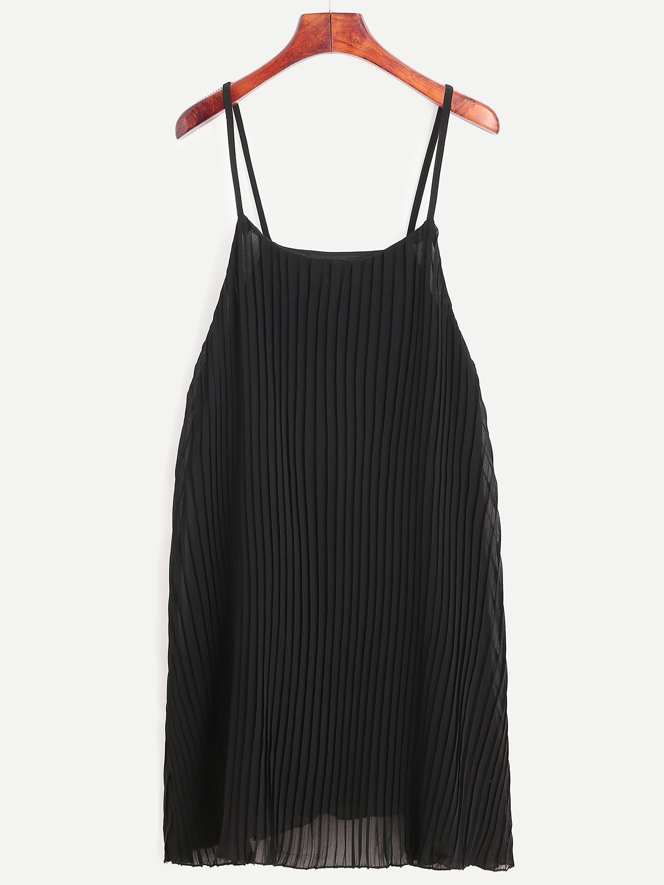 Black Spaghetti Strap Pleated Chiffon Dress