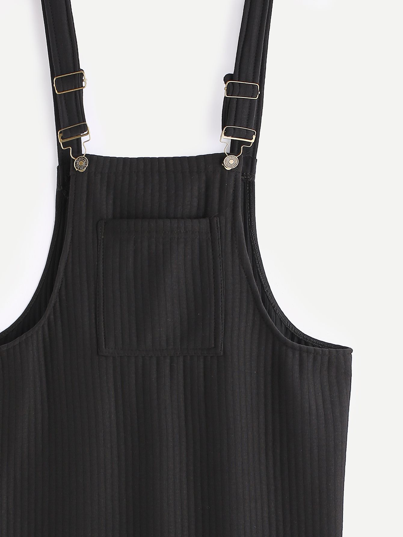 Black Ribbed Pinafore Dress With Pockets