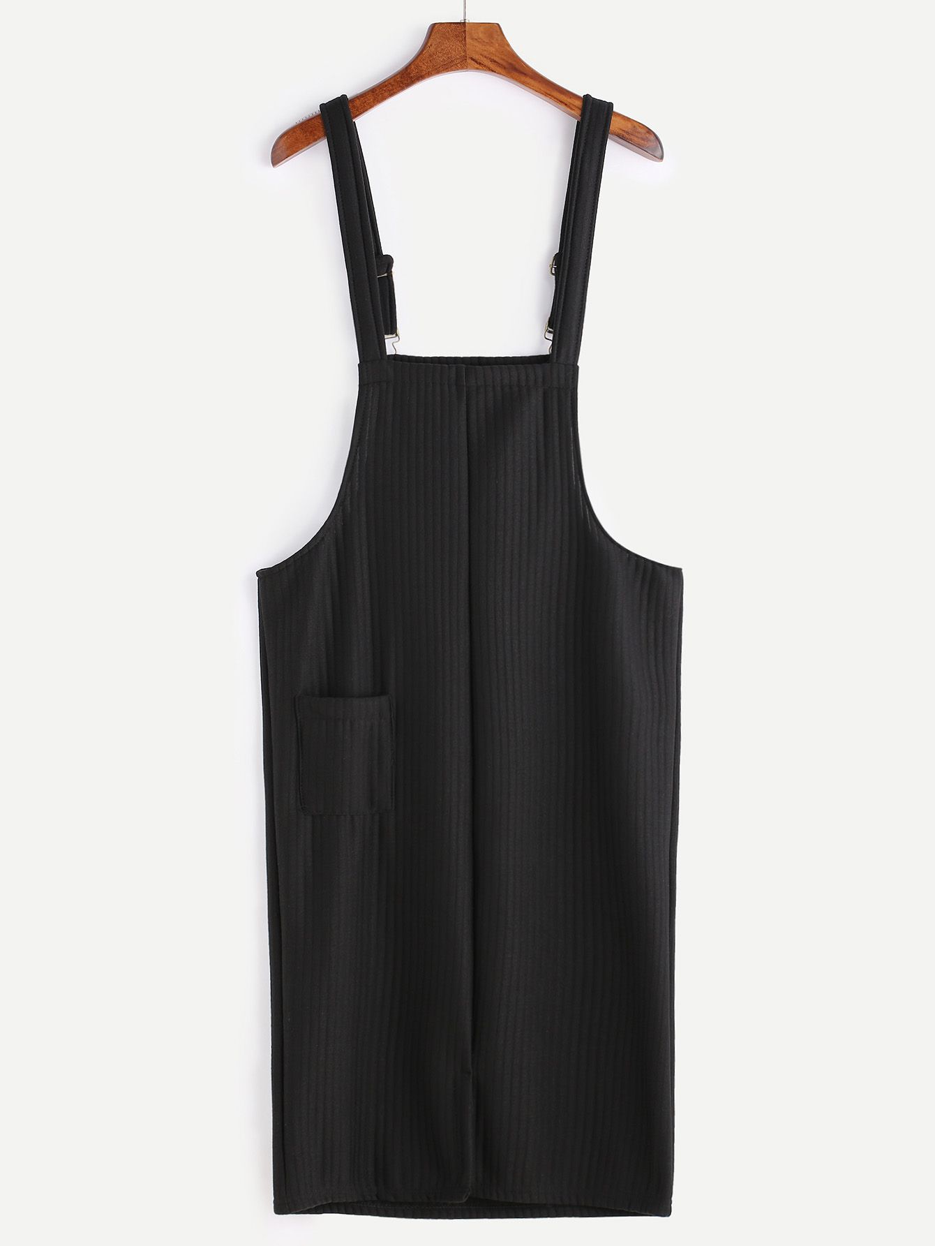 Black Ribbed Pinafore Dress With Pockets