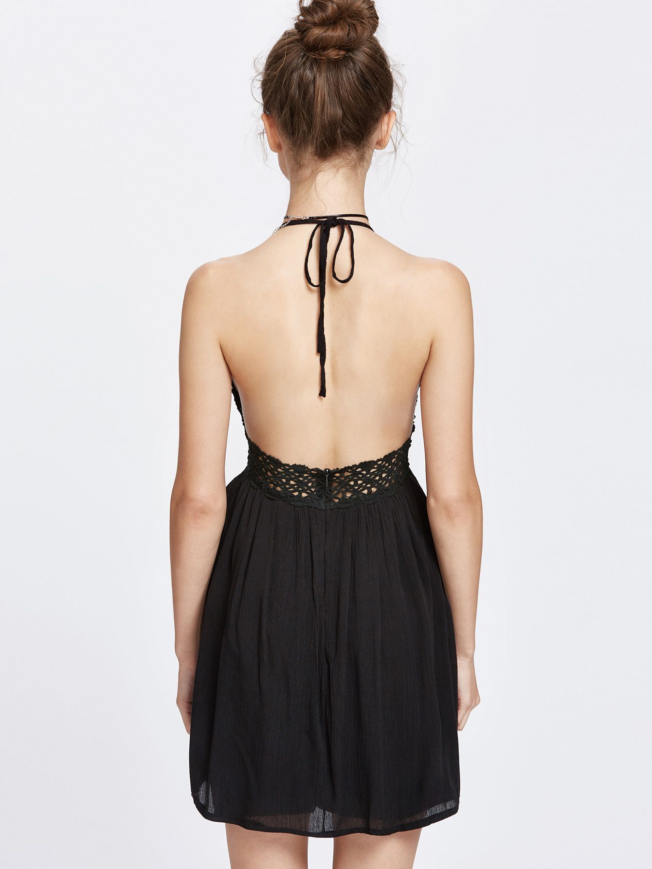 Halter Hollow Out Lace Crochet Backless Dress