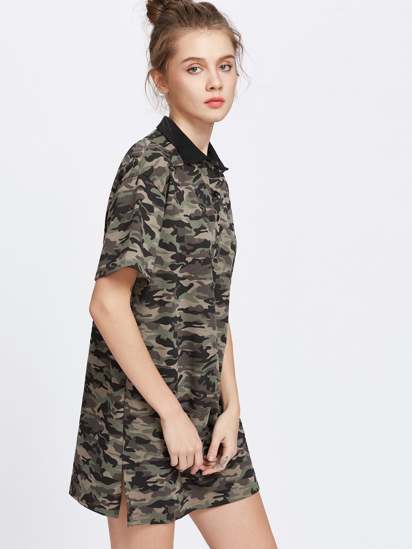 Army Green Camo Print T-shirt Dress