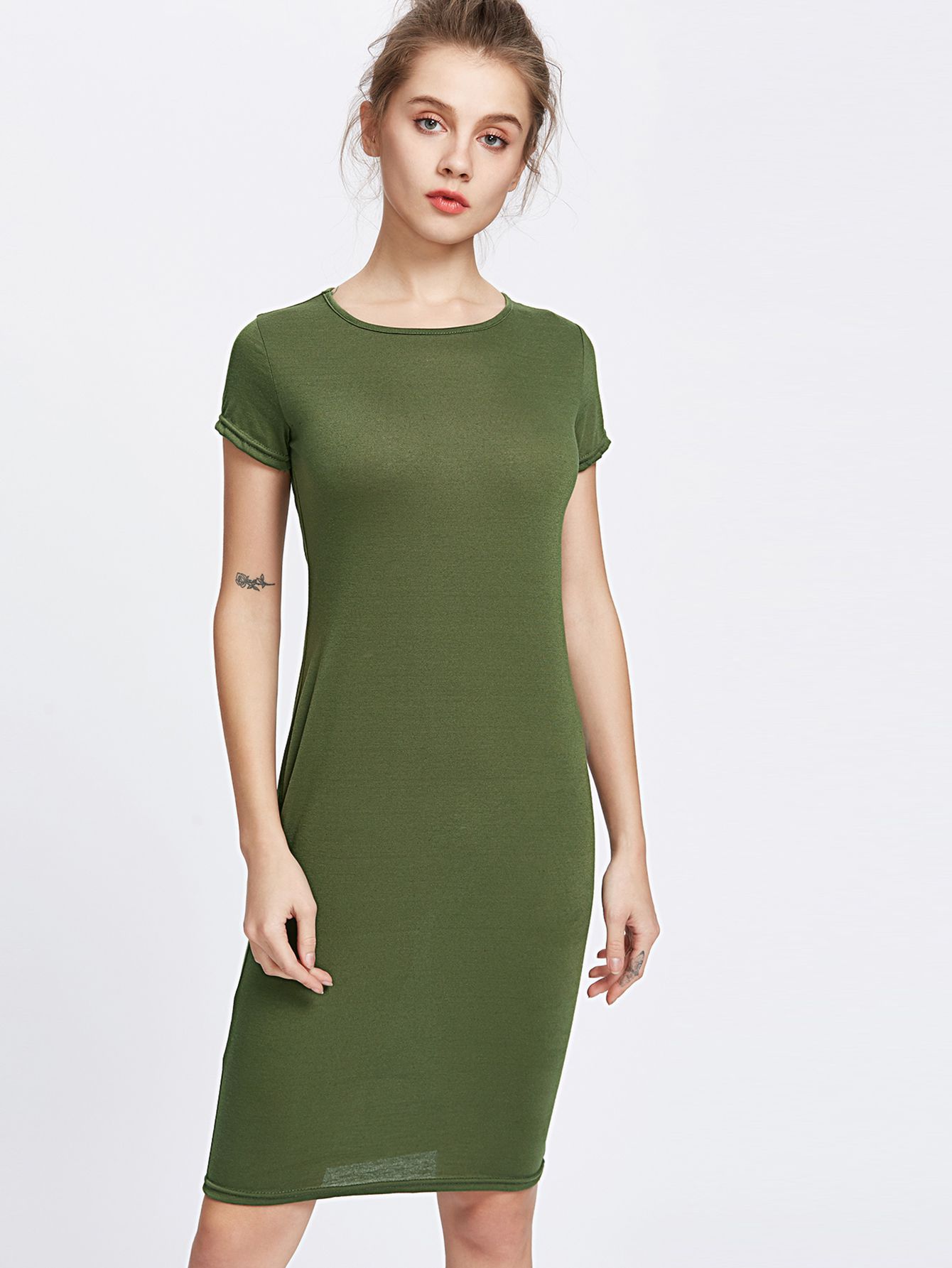 Army Green Sheath Tee Dress