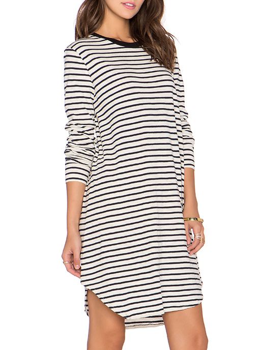 White Long Sleeve Striped Dress