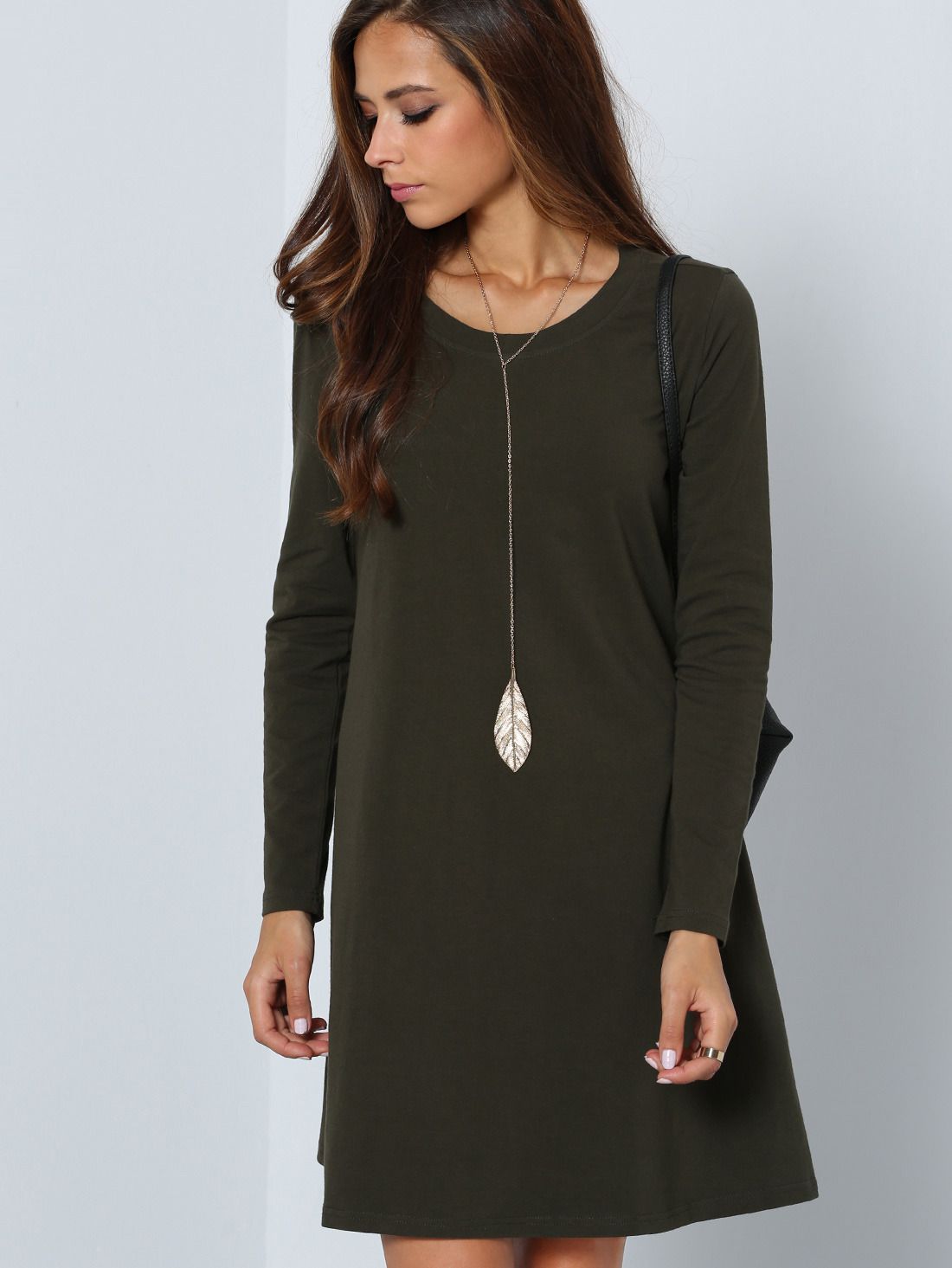 Dark Green Long Sleeve Designer Casual Dress