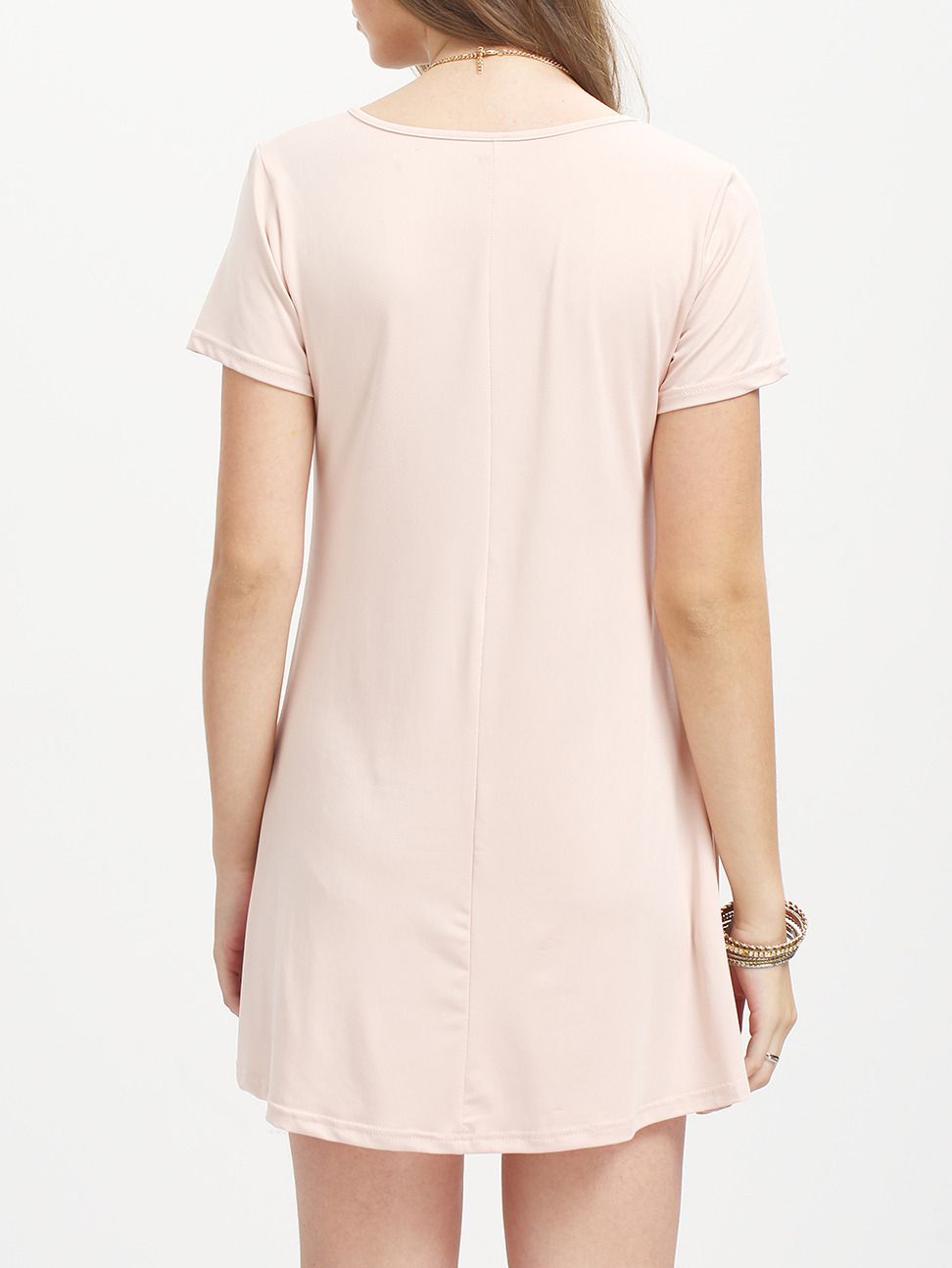 Pink Short Sleeve Pockets Loose Dress