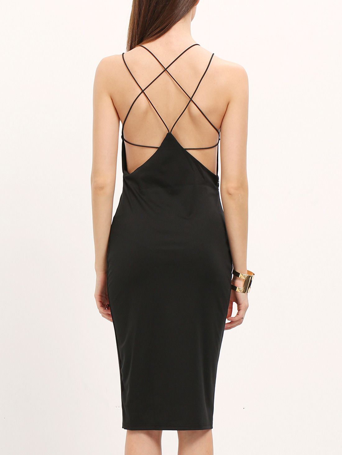 Black Splie Side V Neck Star Back Dress