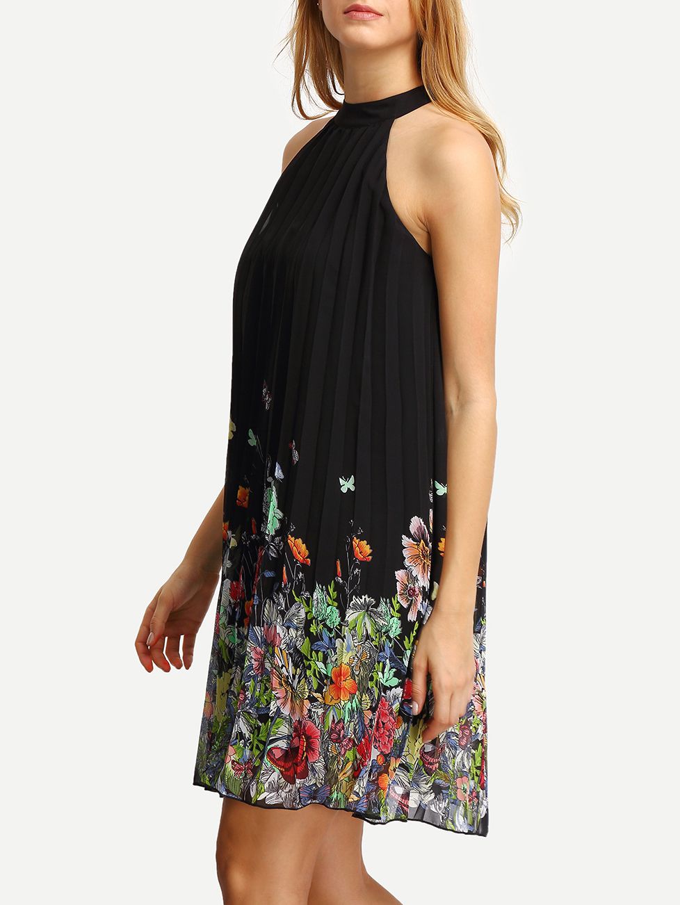 Black Print Cut Away Shift Dress