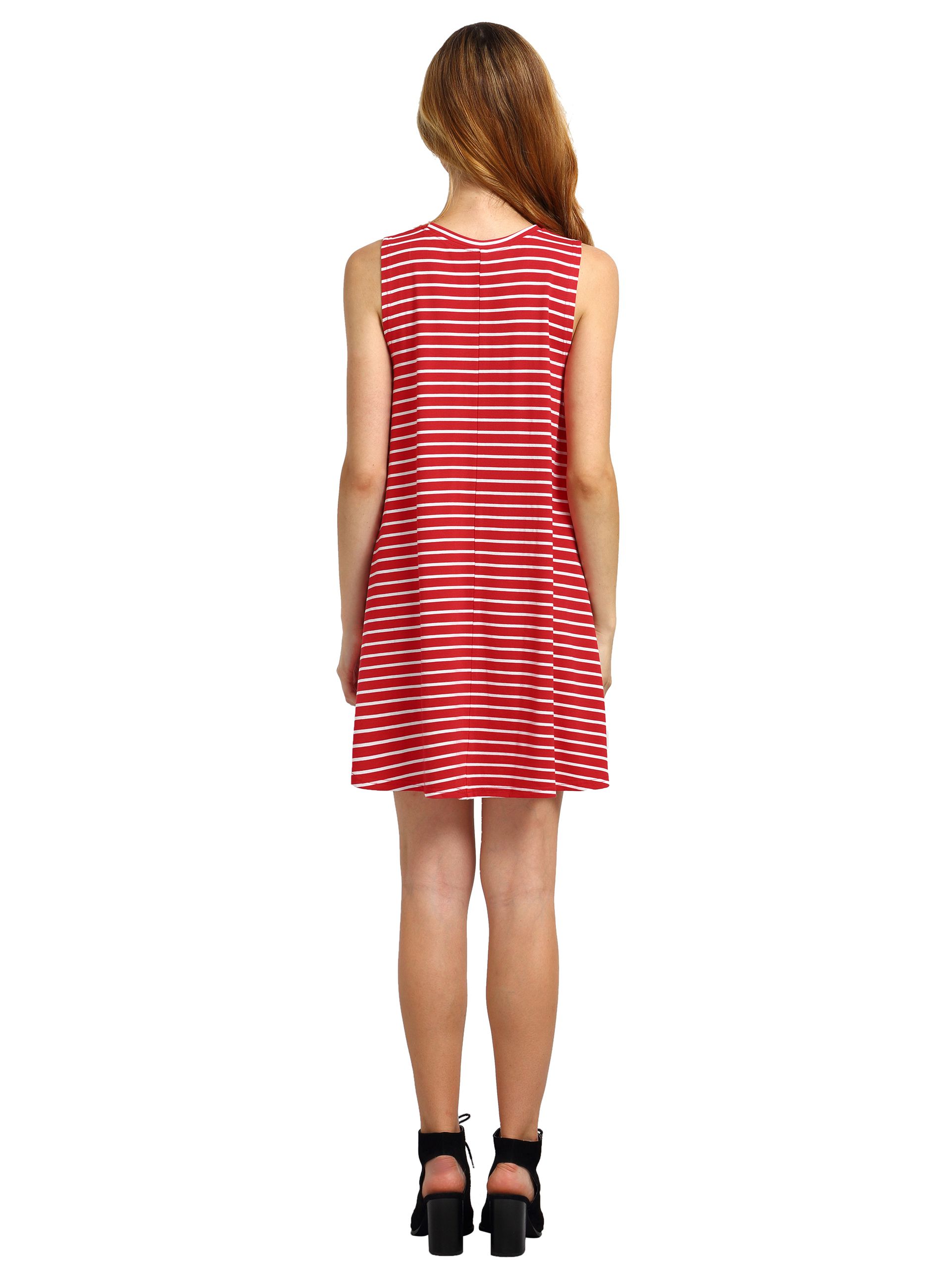 Red White Striped Sleeveless Dress