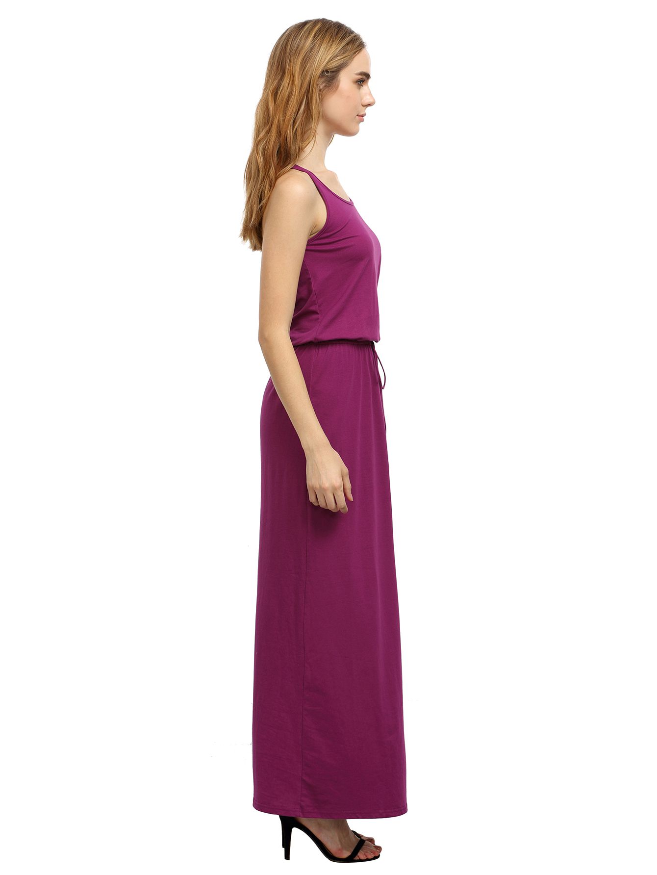 Grey Purple Self-tie Waist Sleeveless Maxi Dress