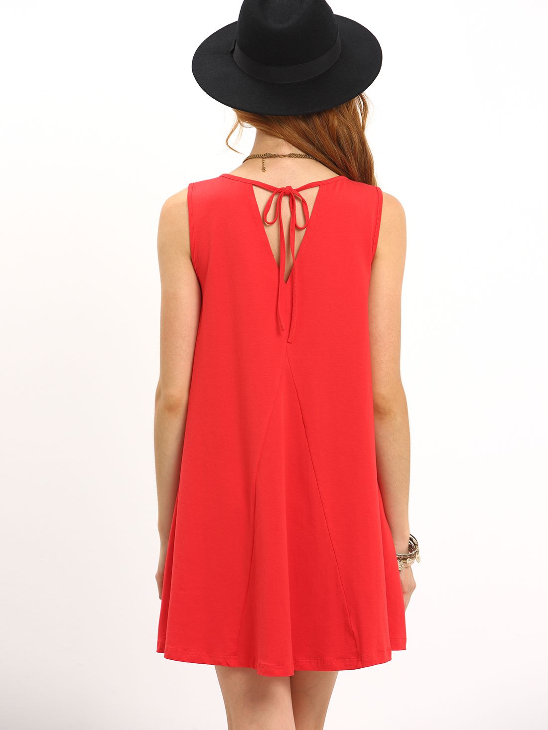 Red Sleeveless Tie Back Shift Dress