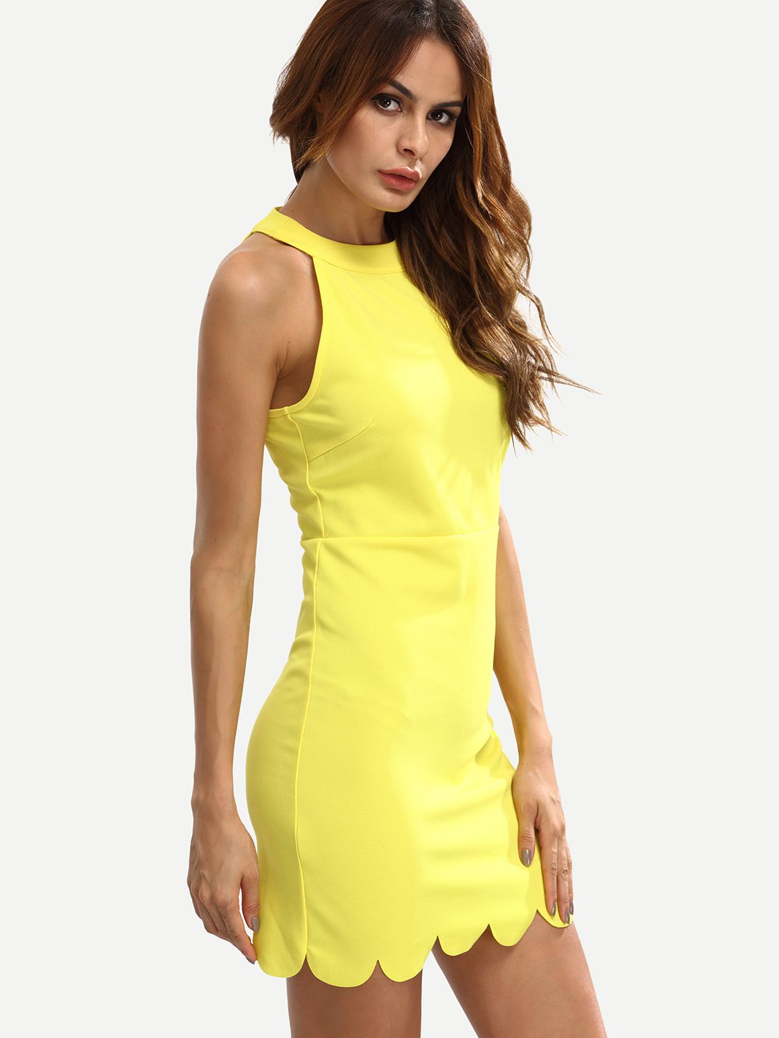 Yellow Mock Neck Sleeveless Bodycon Dress