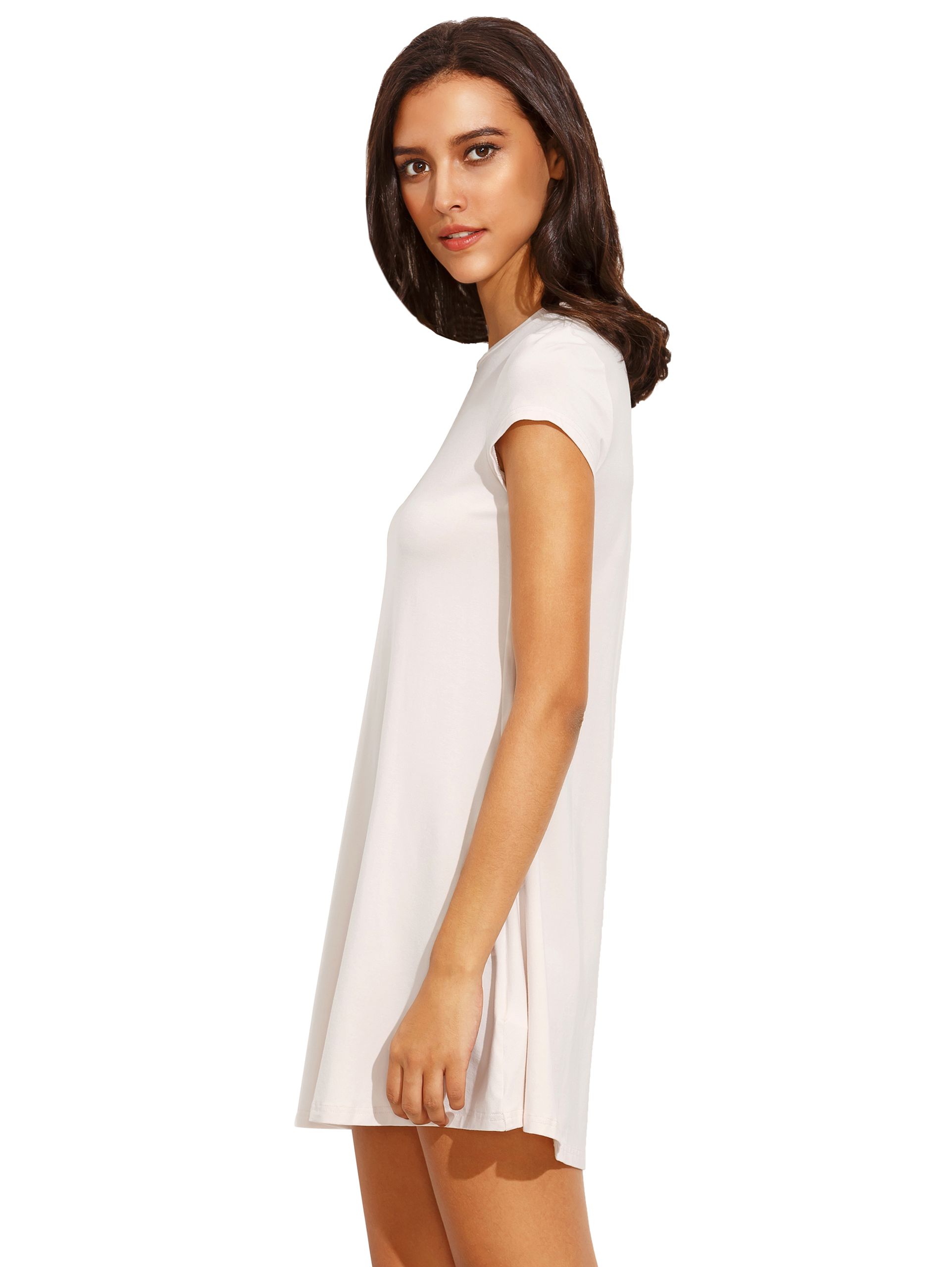 White Short Sleeve Shirt Cut Swing Dress