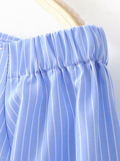 Blue Off The Shoulder Stripe Embroidery Dress