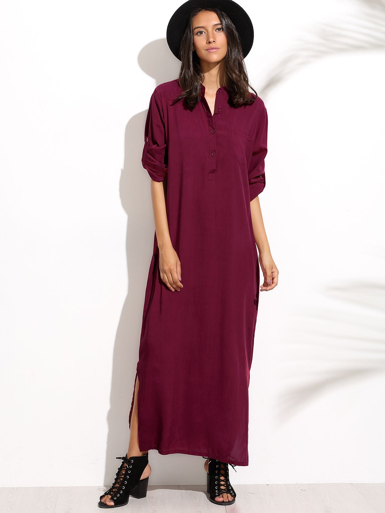 Burgandy Split Side Shirt Dress