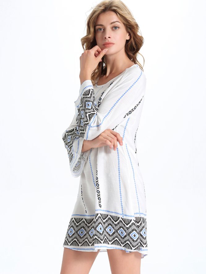 White Tribal Print Tunic Dress