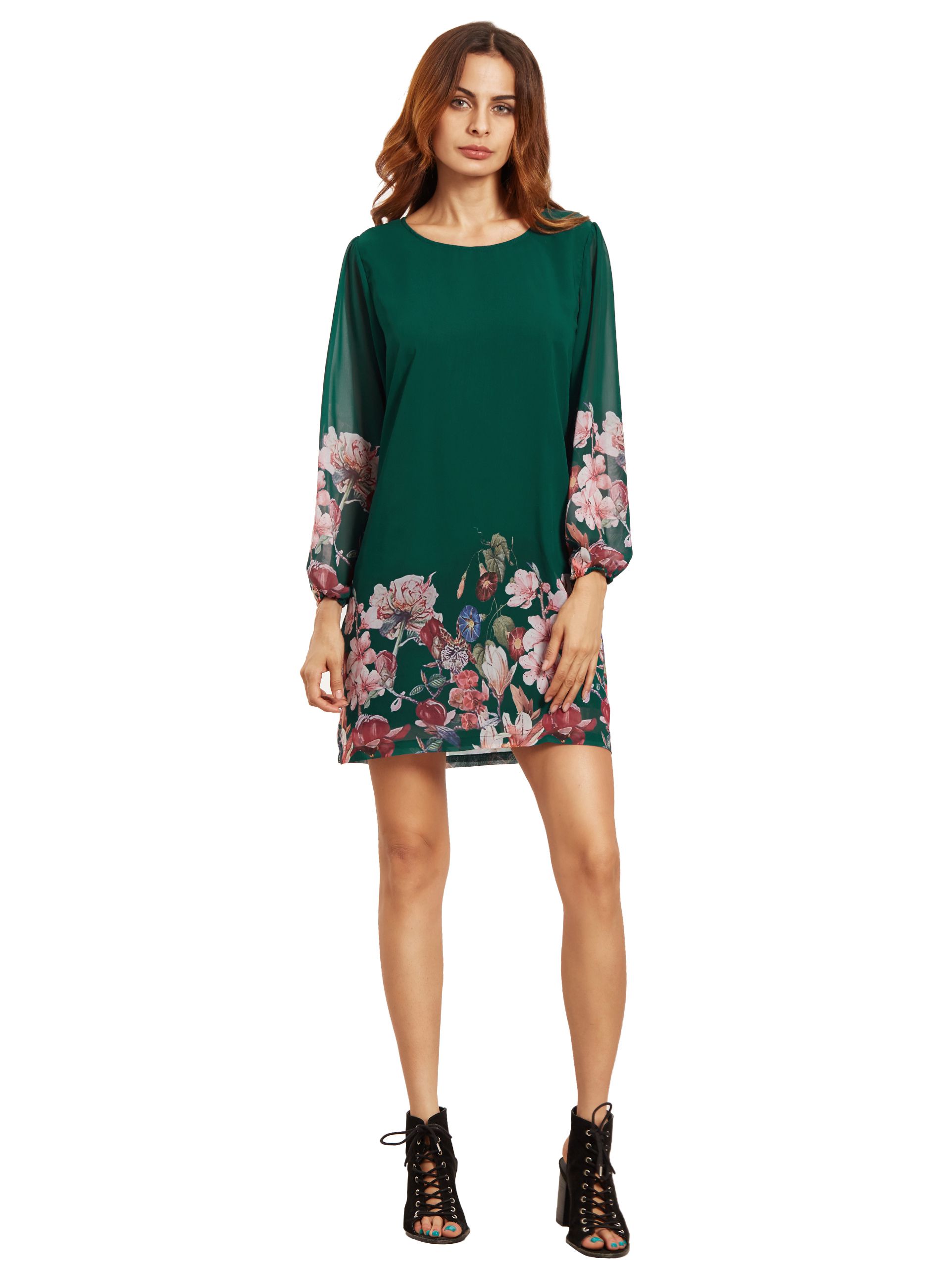 Green Lantern Sleeve Floral Shift Dress