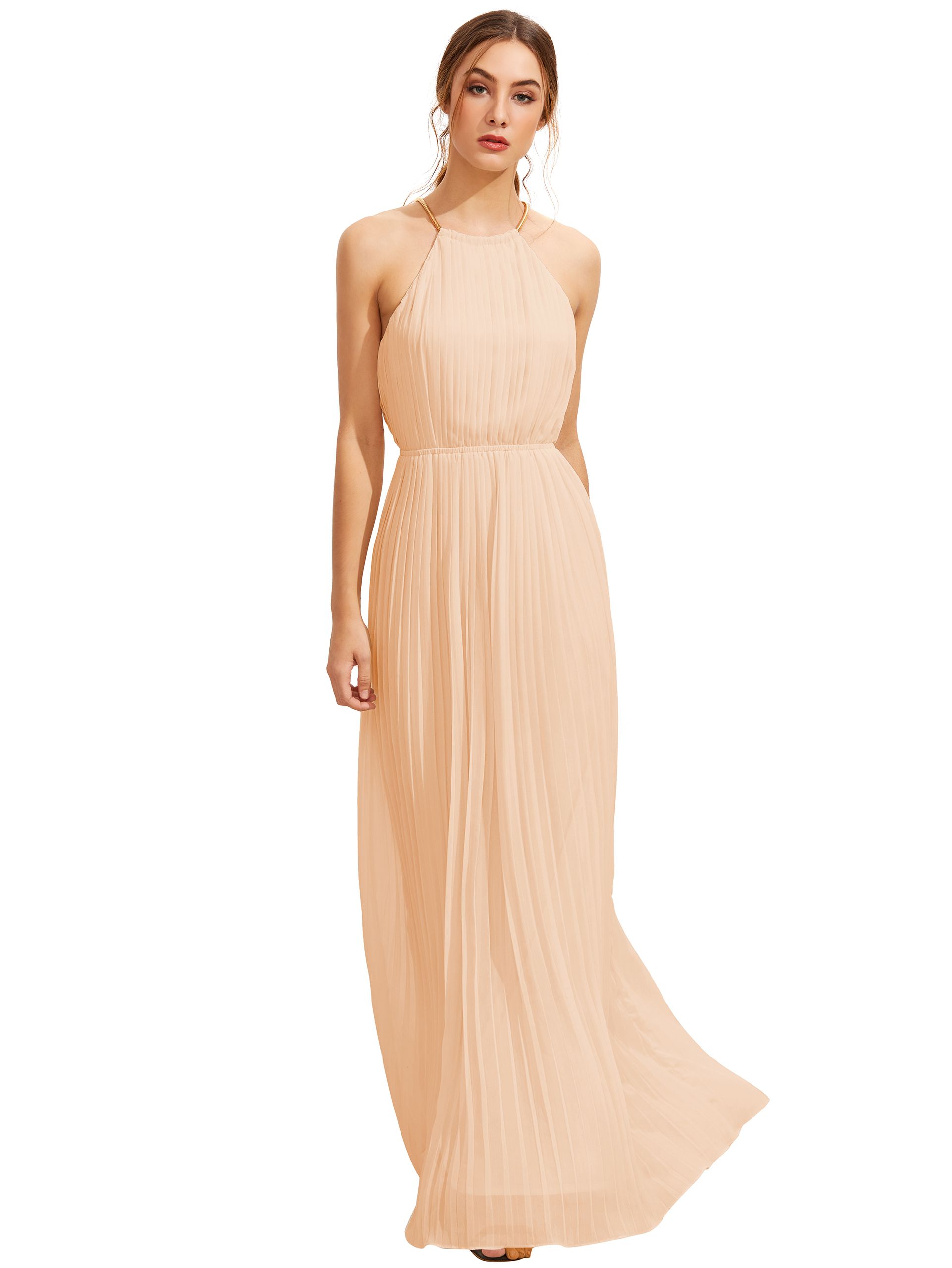 Apricot Sleeveless Halterneck Pleated Infinity Maxi Dress