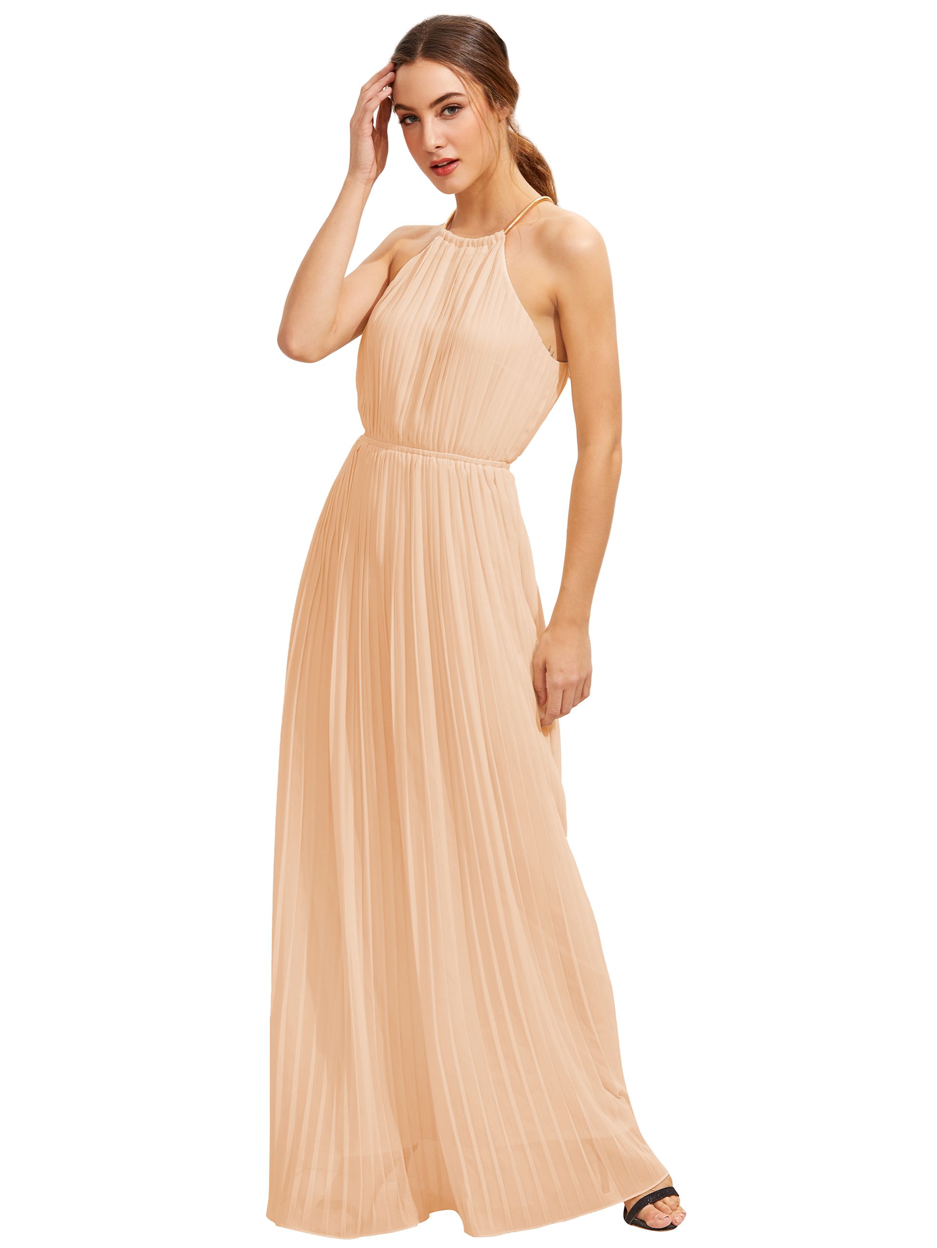 Apricot Sleeveless Halterneck Pleated Infinity Maxi Dress