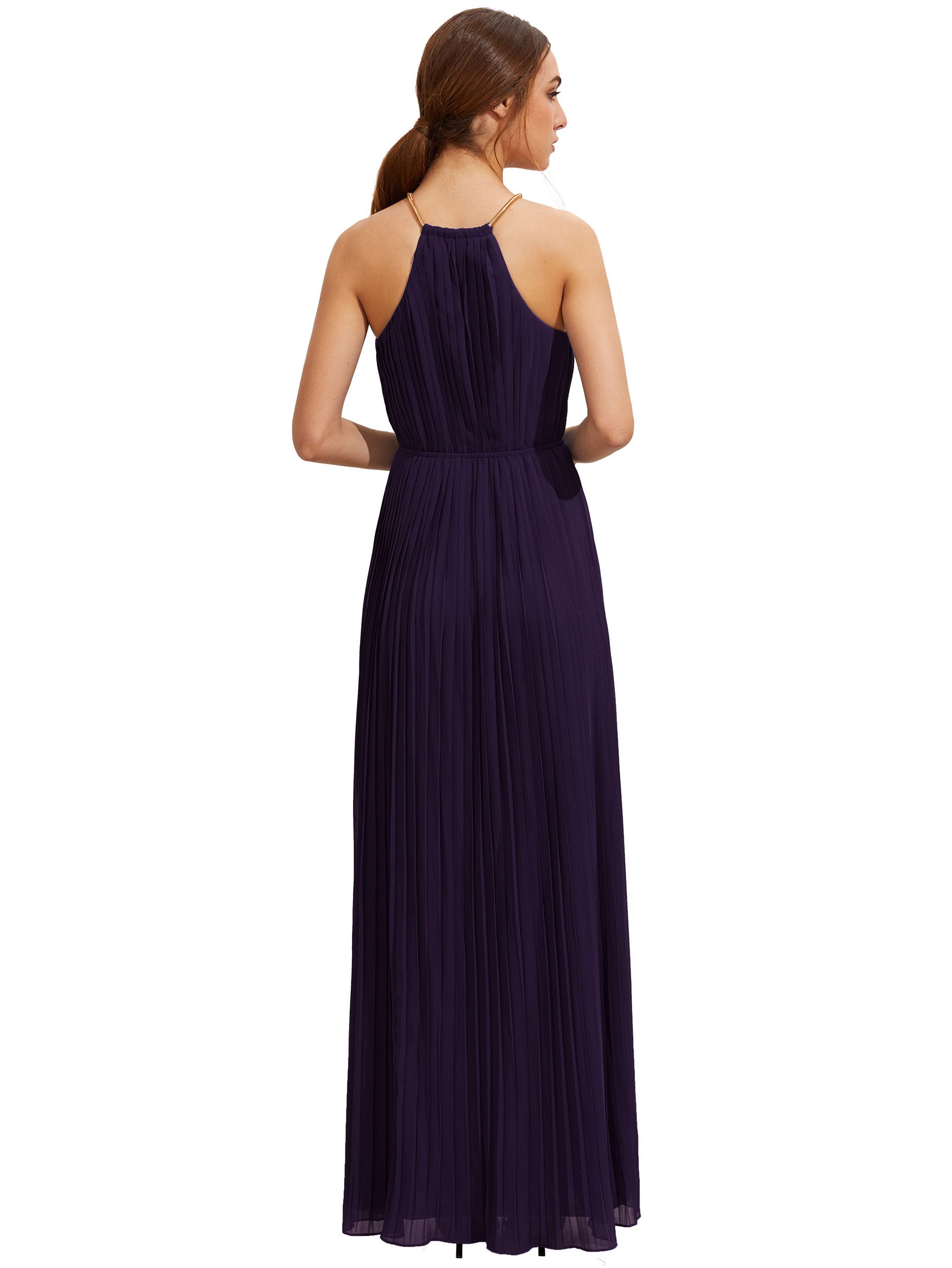 Purple Sleeveless Halterneck Pleated Infinity Maxi Dress