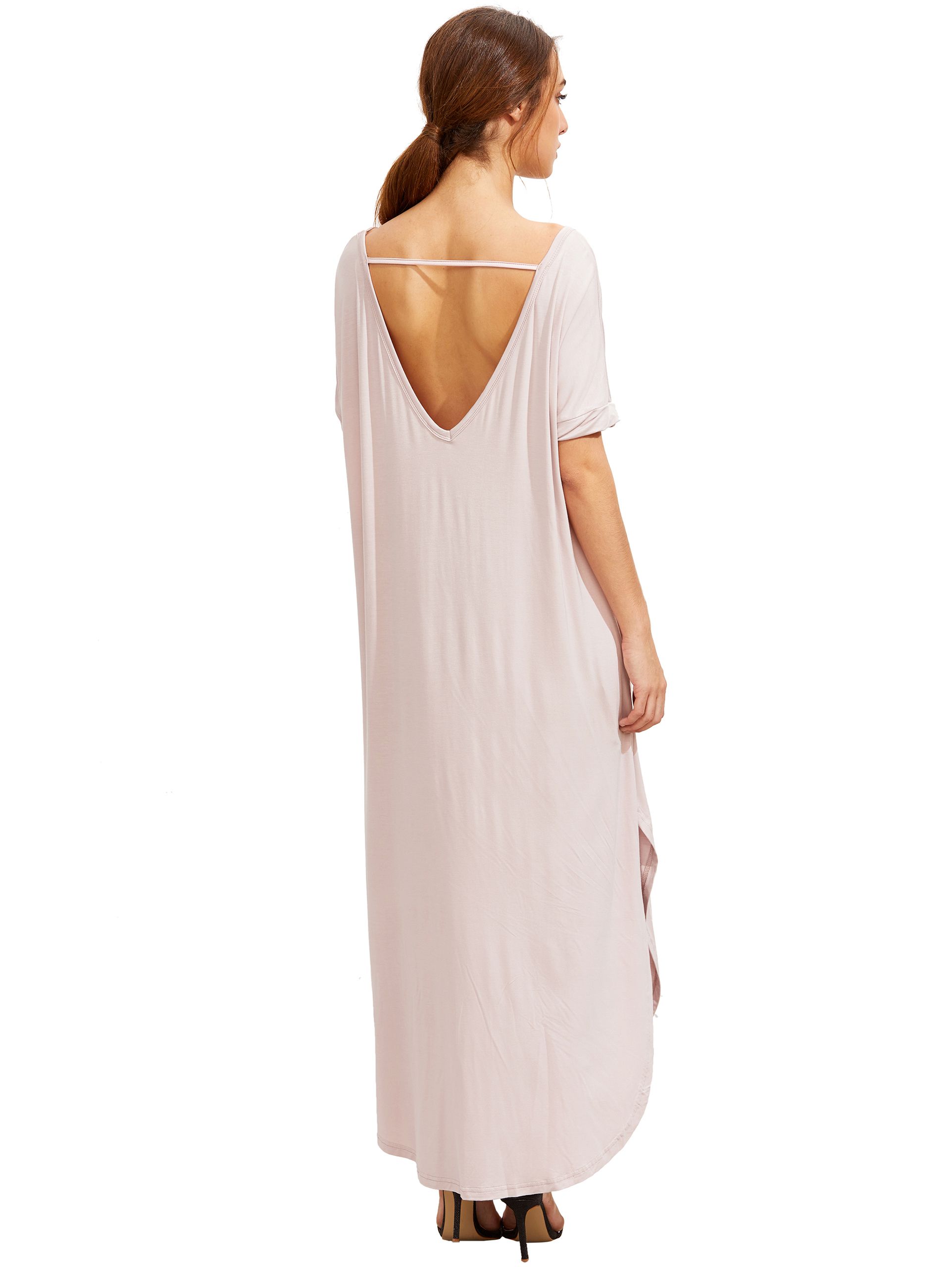 Light Pink Short Sleeve Pocket Split Side Dress