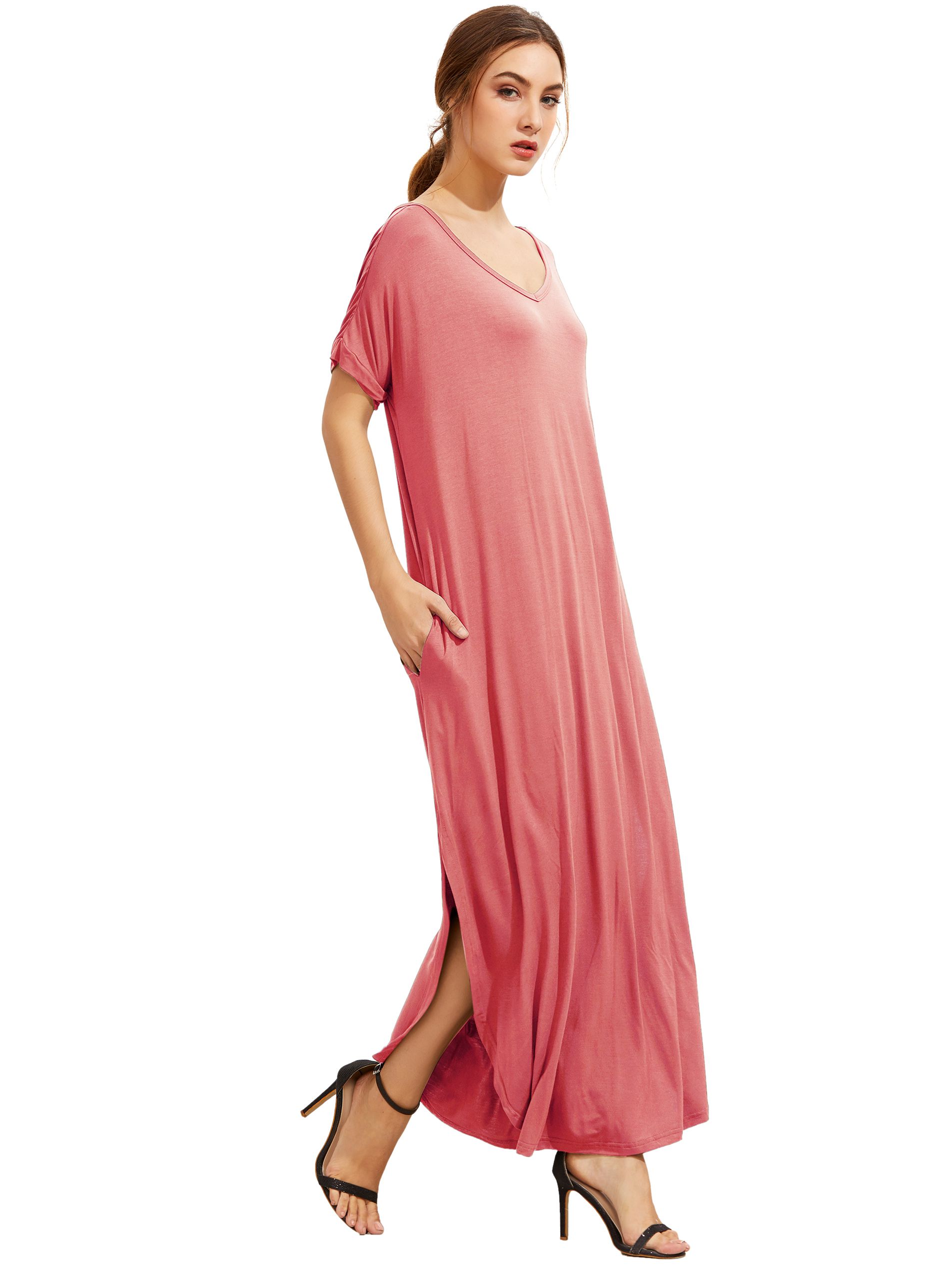 Dark Pink Sleeve Pocket Split Side Dress