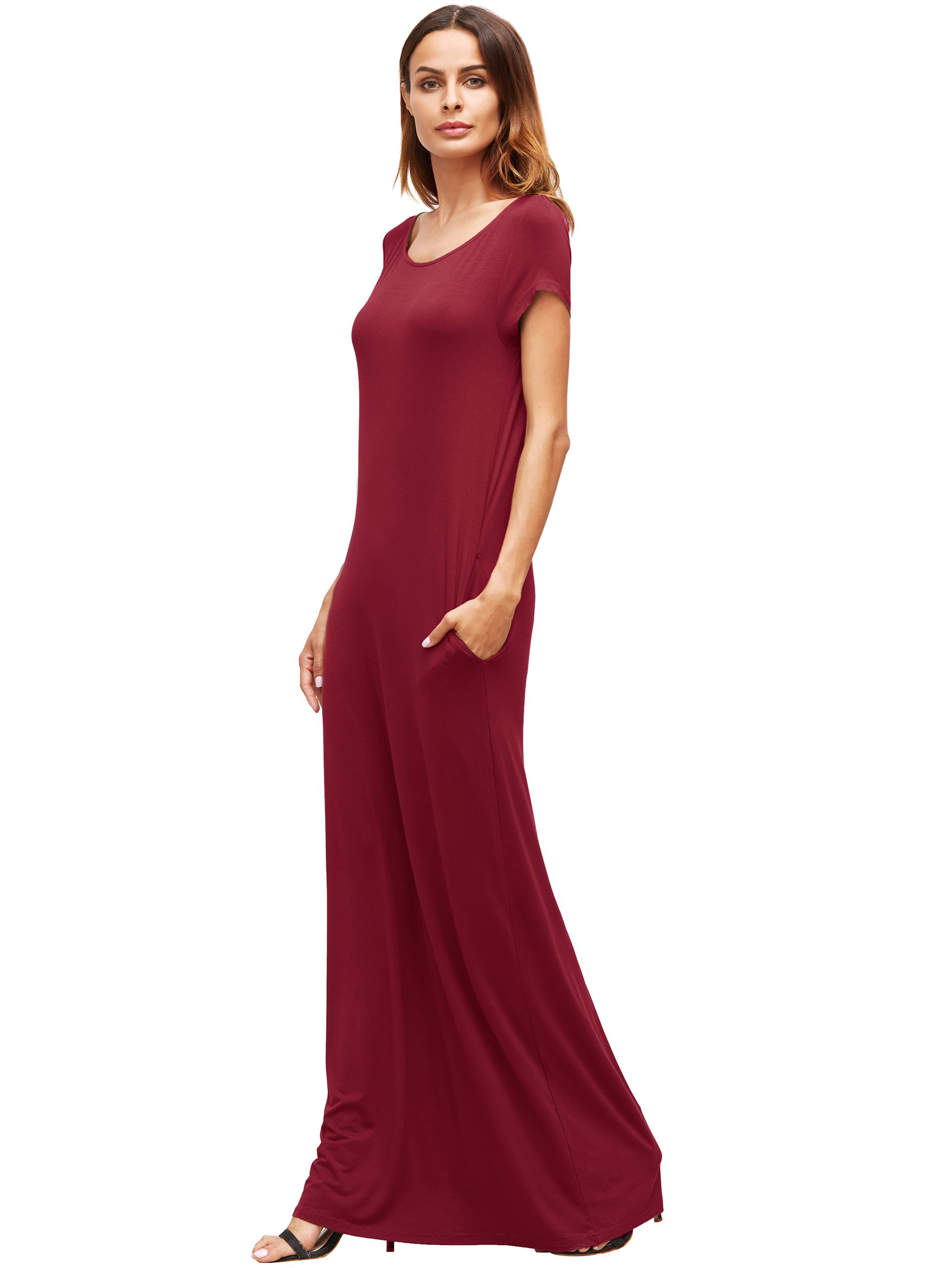 Red Pocket Short Sleeve Maxi Dress