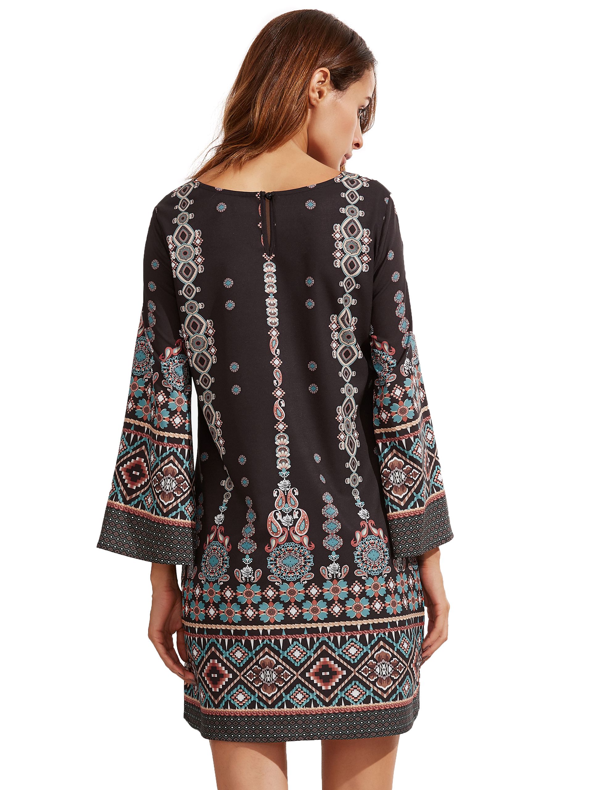 Black Aztec Print Shift Dress