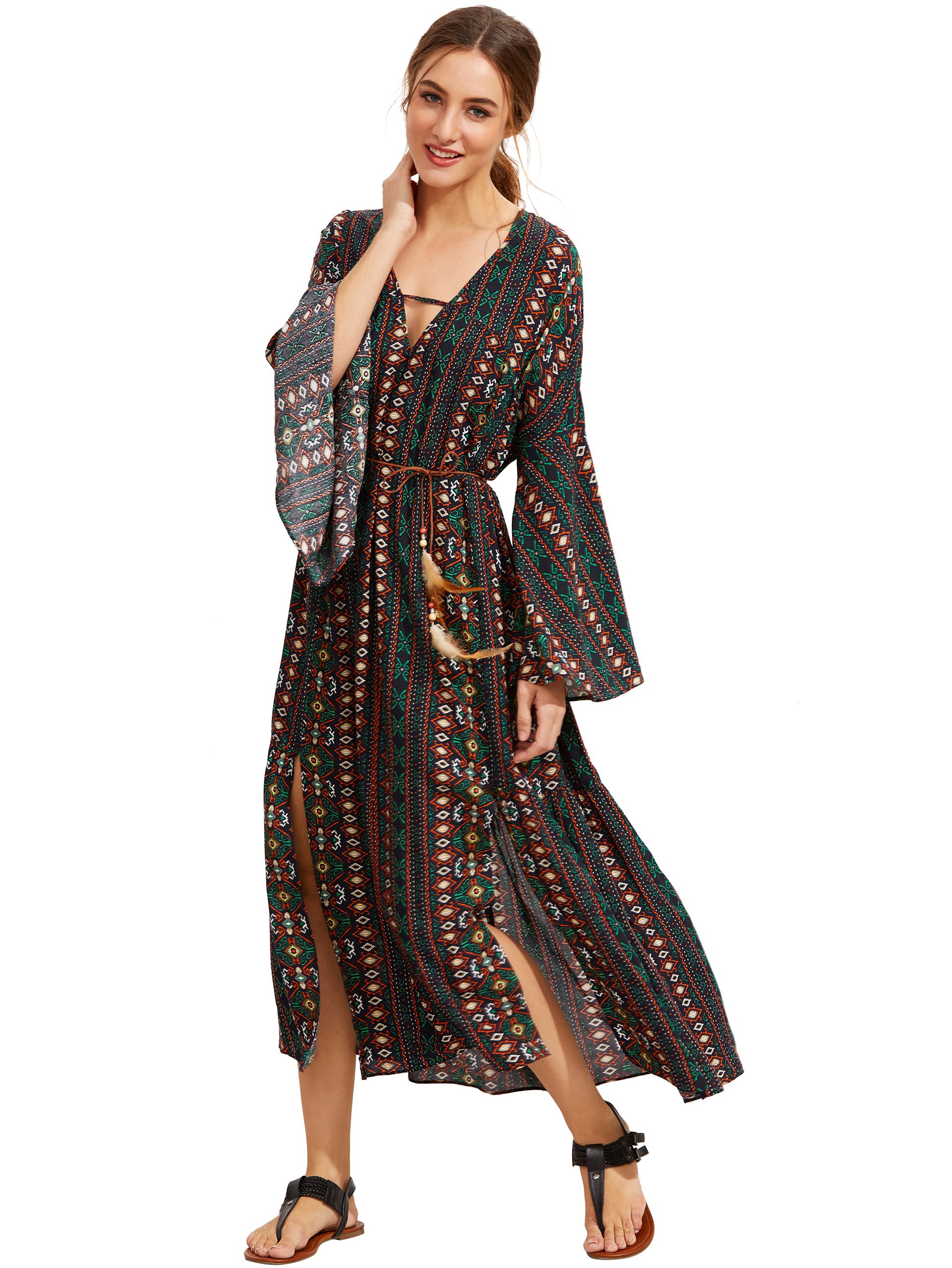 Tribal Print Slit Long Dress