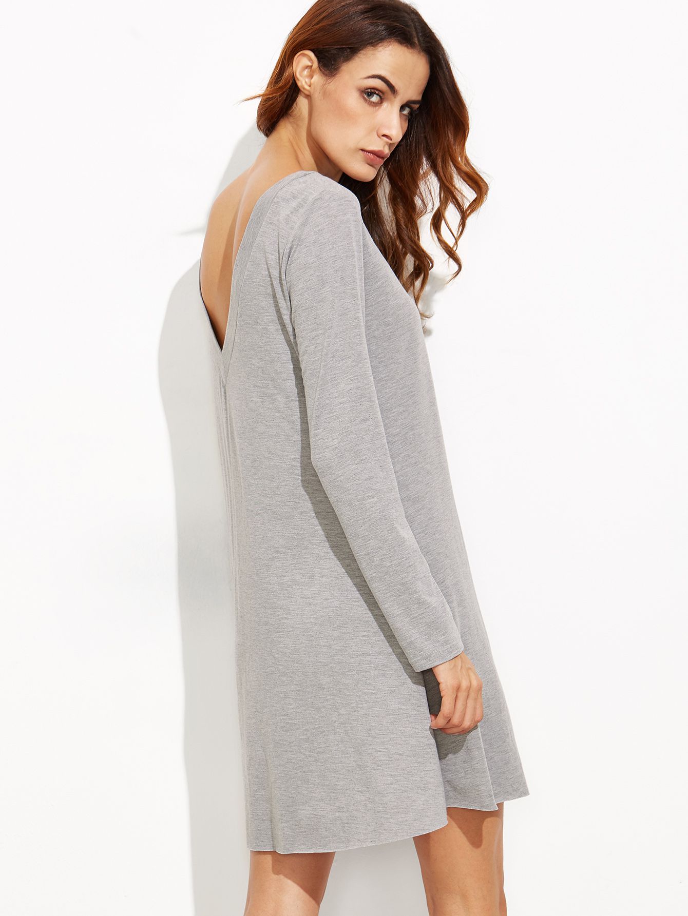 Heather Grey V Back Tee Dress