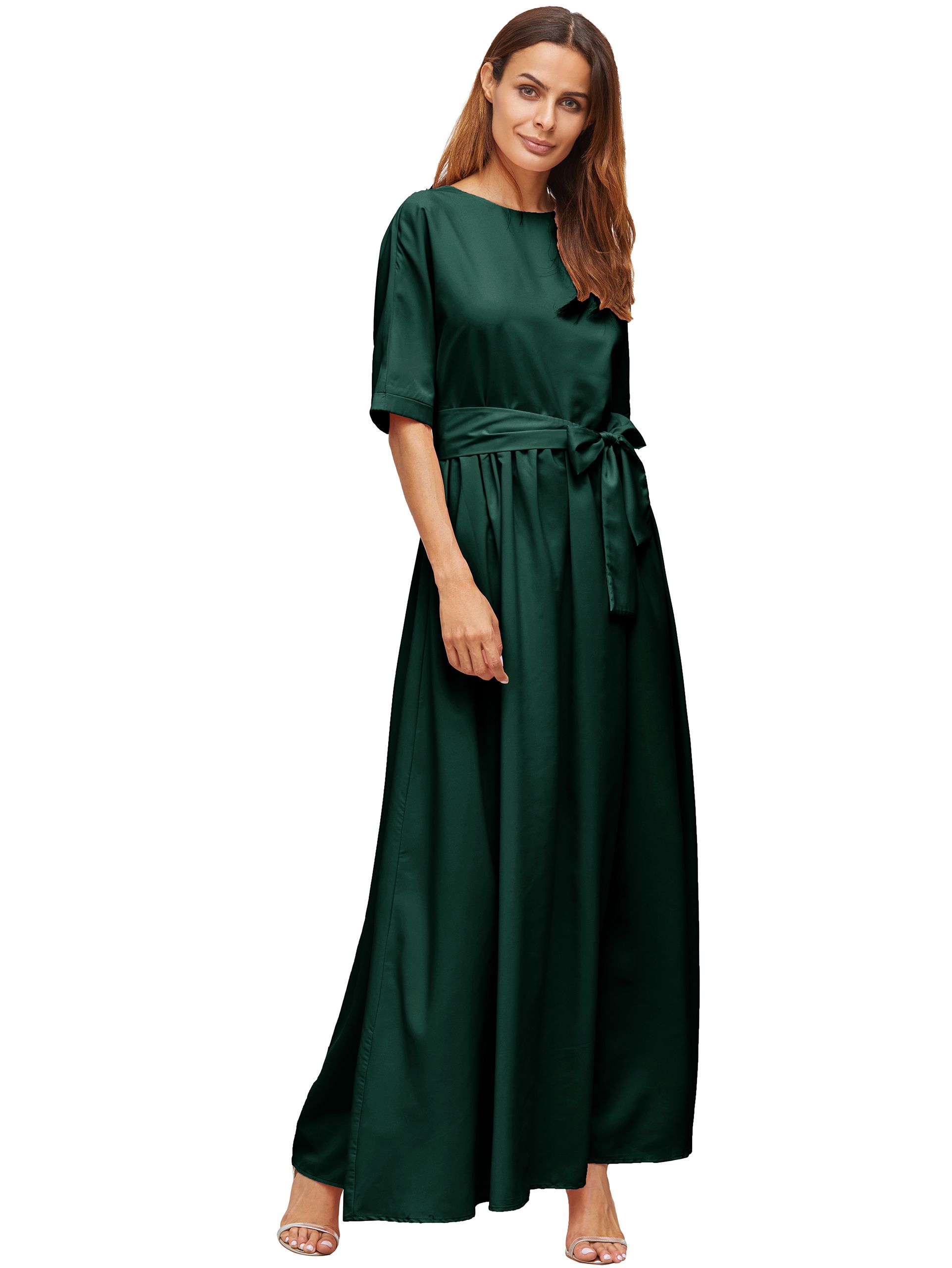 Dark Green Tie Front Detail Maxi Dress