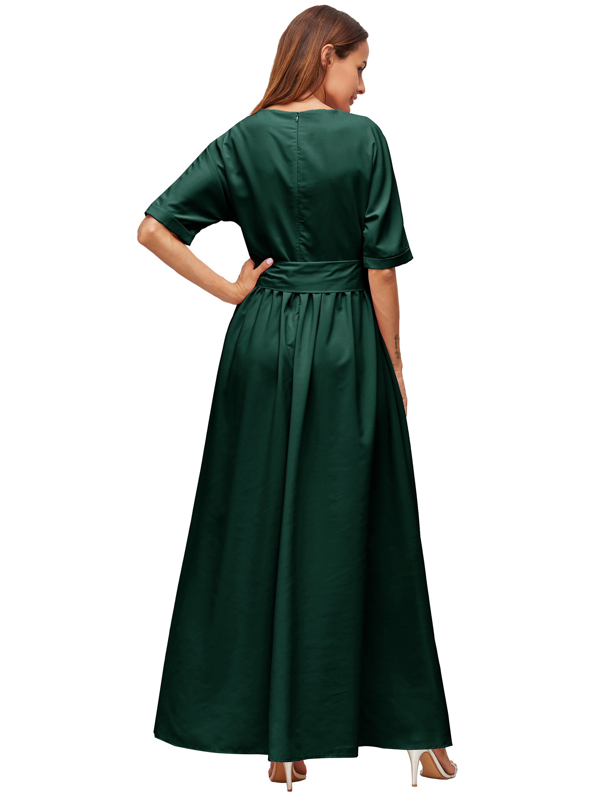 Dark Green Tie Front Detail Maxi Dress