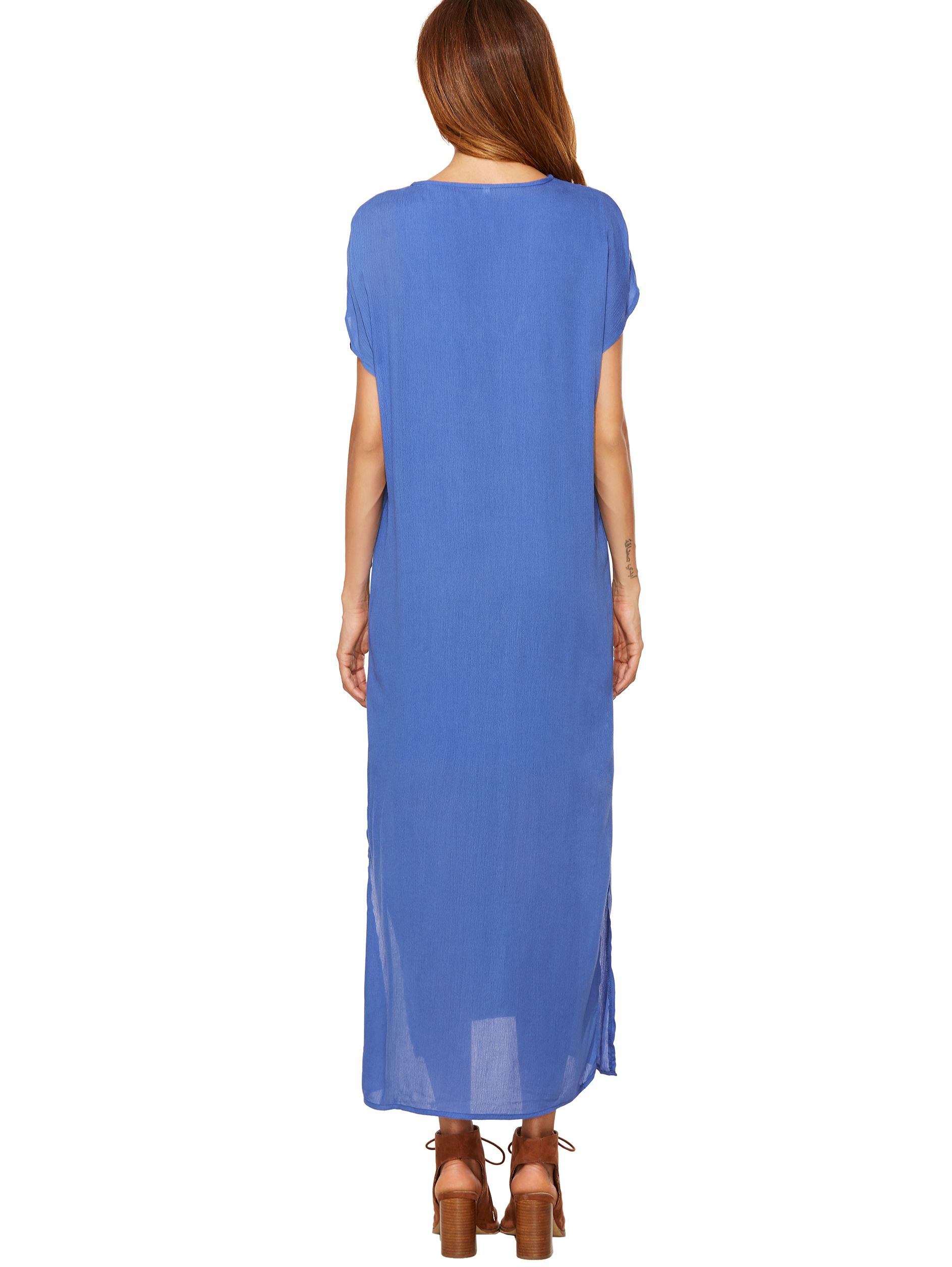 Blue Placement Print Split Side Maxi Dress