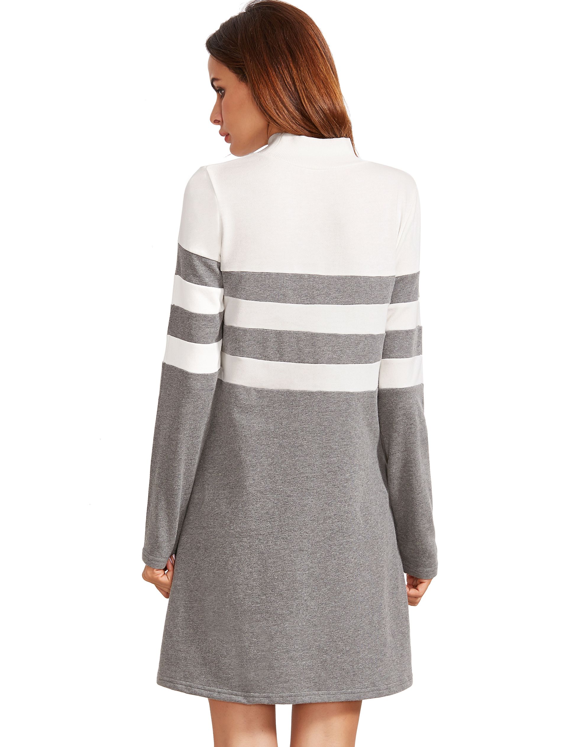 Grey Long Sleeve Shift Dress