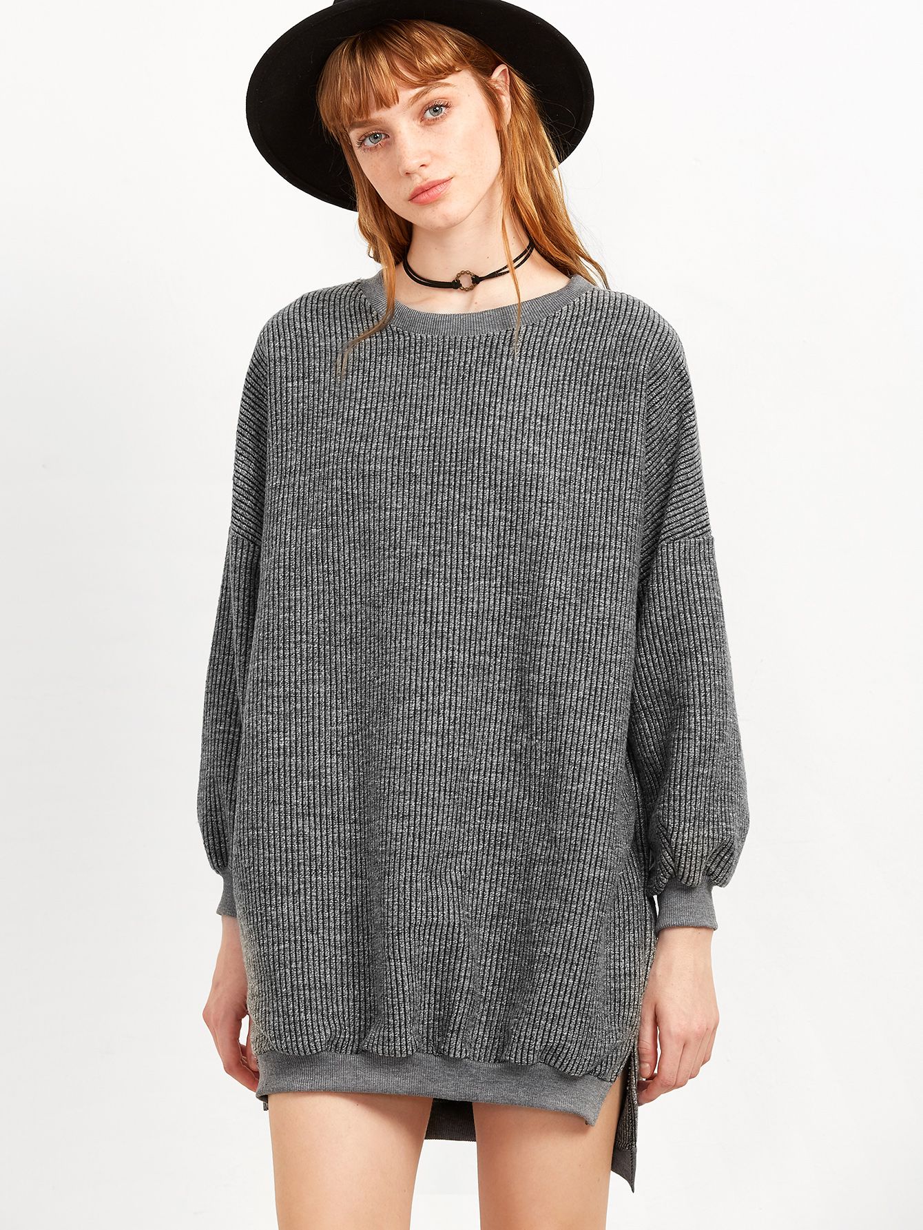 Grey Split Side High Low Sweatshirt Dress