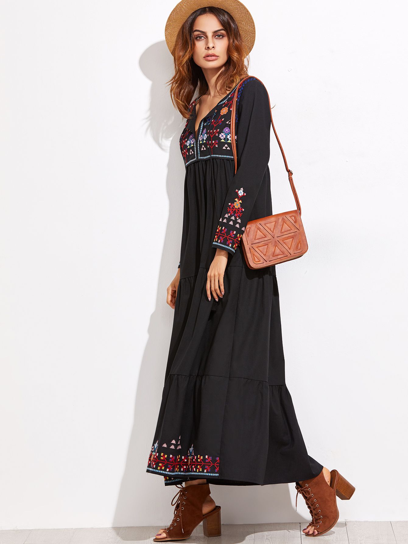 Black Embroidery Fringe Detail Dress